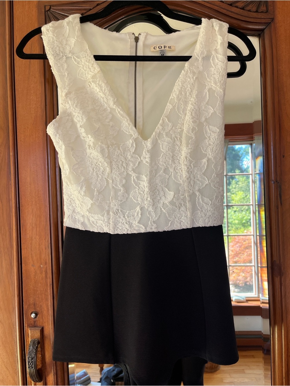 UO C.O.P.E. Women's Black & White Lace V-Neck Romper